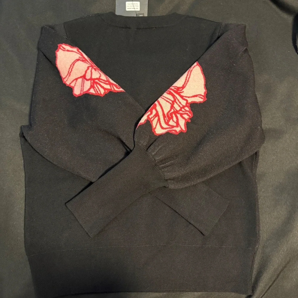 Marc New York‎ Andrew Marc Floral Sweater Black Red Pullover Knit Women's L NWT